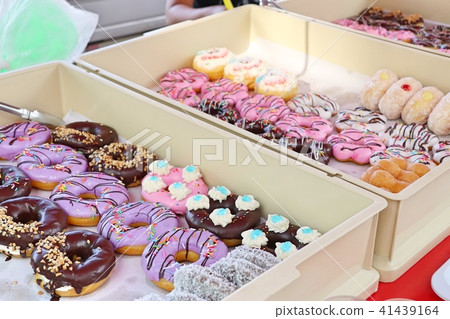 Sweet donuts at street food 41439164