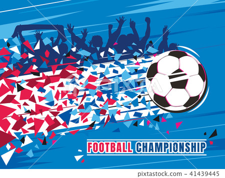 Football championship concept vector illustration. Flying soccer ball with trace and fans. 41439445