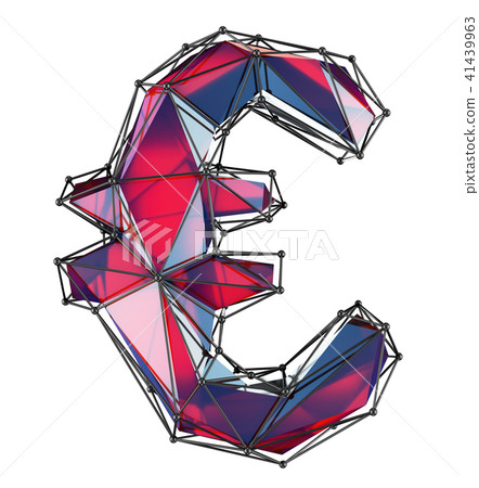 Euro sign made in low poly style red color isolated on white background. 41439963