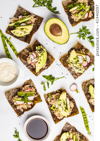 Brown rice, avocado, peas nori wraps  41440097