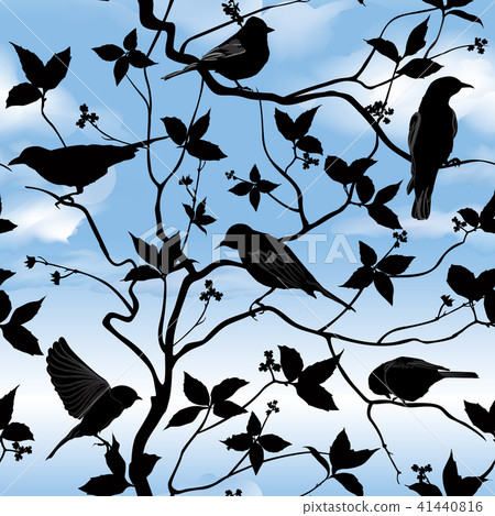 Birds on branch background Floral seamless pattern 41440816