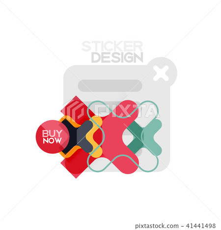 Flat design cross shape geometric sticker icon, paper style design with buy now sample text, for 41441498
