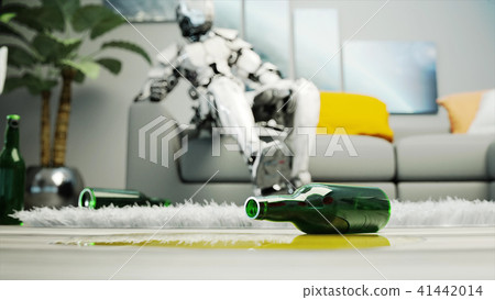 Robot sit on sofa. Relax. Concept of future. 3d rendering. 41442014