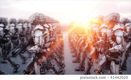 invasion of military robots. Dramatic apocalypse super realistic concept. Future. 3d rendering. invasion of military robots. Dramatic apocalypse super realistic concept. Future. 3d rendering. 41442020