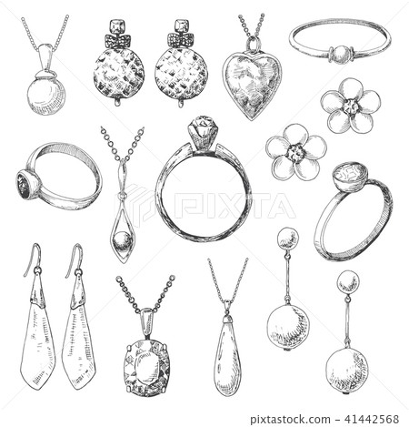 Hand drawn a set of different jewelry. Hand drawn a set of different jewelry. 41442568
