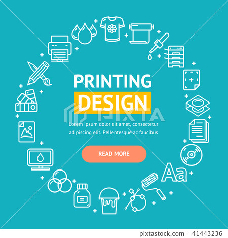 Printing Signs Round Design Template Thin Line Icon Concept. Vector Printing Signs Round Design Template Thin Line Icon Concept. Vector 41443236