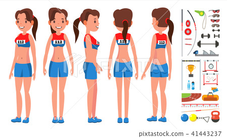 Athletics Player Female Vector. Competition Concept. Energetic People. High Jump. Doing Different Athletics Player Female Vector. Competition Concept. Energetic People. High Jump. Doing Different 41443237