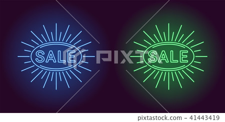 Neon icon of Blue and Green Sale badge 41443419