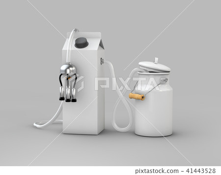 3d Illustration of milk can with milk carton, on gray background 41443528