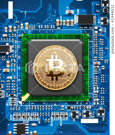 Golden Bitcoin on a processor Golden Bitcoin on a processor 41444032