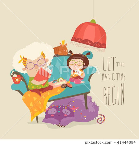 Grandmother reading fairytales to her granddaughter Grandmother reading fairytales to her granddaughter 41444094