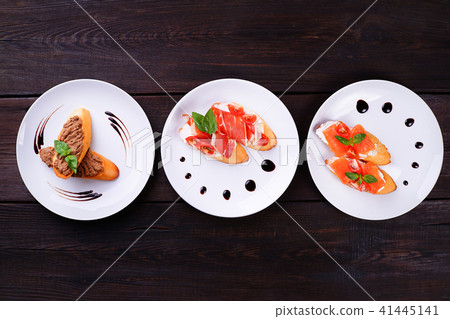 Italian antipasti bruschetta set. 41445141