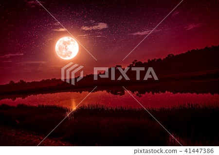 Sky with full moon and stars, serenity background. 41447386