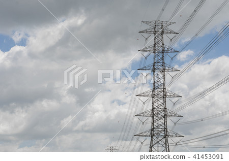 Hight Voltage Pole and The Blue Sky with Clouds. 41453091