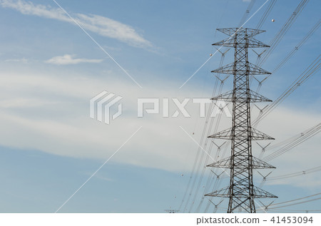 Hight Voltage Pole and The Blue Sky with Clouds. Hight Voltage Pole and The Blue Sky with Clouds. 41453094