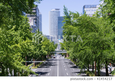 Nagoya city landscape Sakura dori ginkgo row and Nagoya station building group From the Bank of Japan intersection 41454217