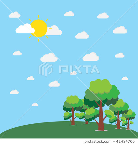 Forest with trees , sun and clouds 41454706