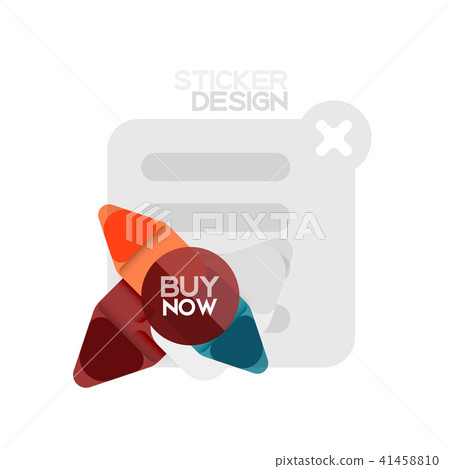 Flat design triangle arrow shape geometric sticker icon, paper style design with buy now sample text Flat design triangle arrow shape geometric sticker icon, paper style design with buy now sample text 41458810