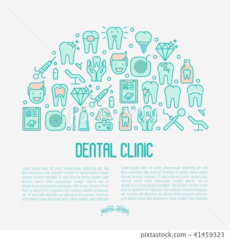 Dental clinic concept with thin line icons - Stock Illustration ...