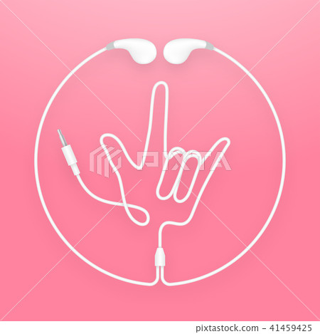 Earphones, Earbud type white color and I Love You 41459425