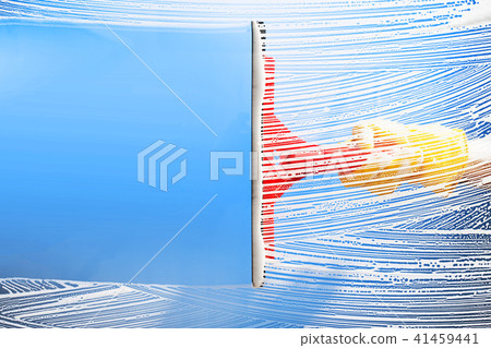 cleaning window with squeegee blue sky cleaning window with squeegee blue sky 41459441
