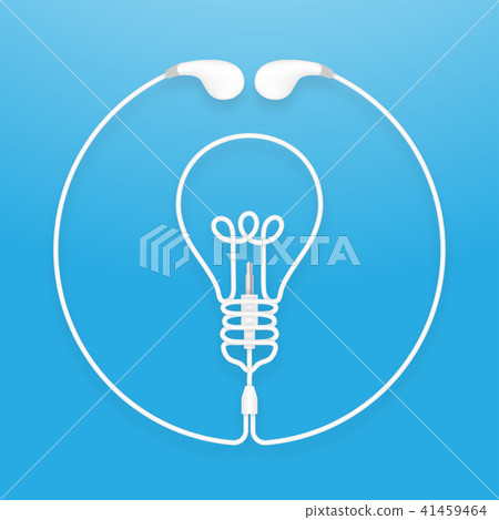 Earphones, Earbud type white color and Light Bulb 41459464
