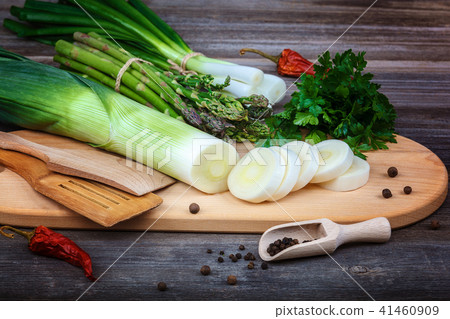 Asparagus, onion and parsley green fresh Asparagus, onion and parsley green fresh 41460909
