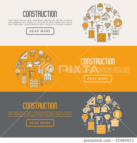 Building construction concept with thin line icons - Stock Illustration ...