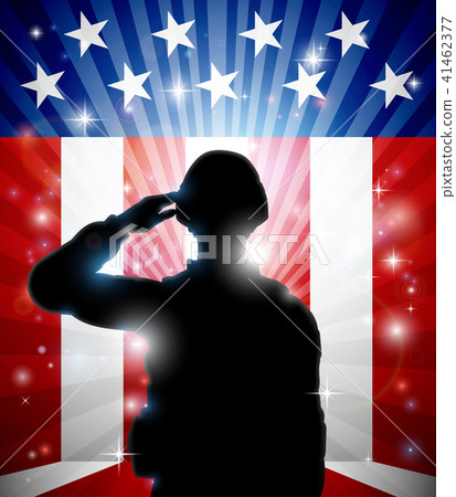 Soldier Saluting American Flag Background 41462377