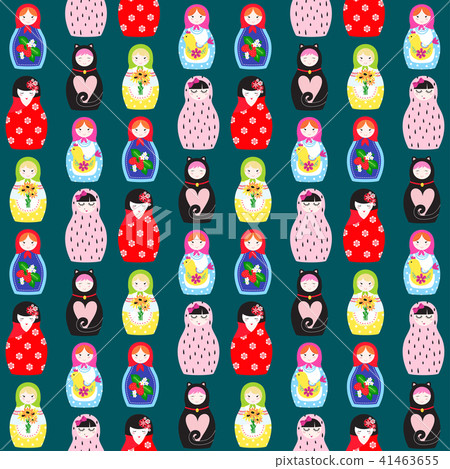 Matryoshka vector traditional russian nesting doll toy with handmade ornament figure pattern with 41463655