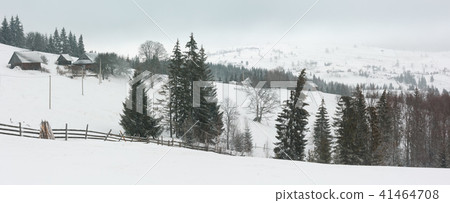 Early morning winter mountain village landscape Early morning winter mountain village landscape 41464708