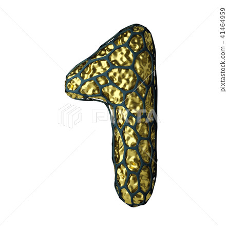 Number 1 one made of Golden shining metallic 3D with black cage isolated on white Number 1 one made of Golden shining metallic 3D with black cage isolated on white 41464959