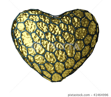 Heart made of Golden shining metallic 3D with black cage isolated on white Heart made of Golden shining metallic 3D with black cage isolated on white 41464996