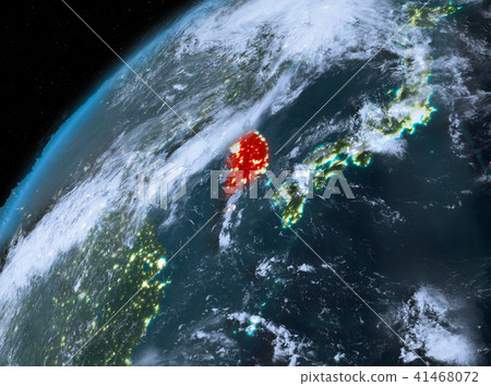 South Korea on planet Earth in space at night - Stock Illustration ...