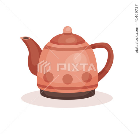 Small teapot with handle, lid and long spout. Kitchen utensil. Kettle for boiling water. Flat vector Small teapot with handle, lid and long spout. Kitchen utensil. Kettle for boiling water. Flat vector 41469737