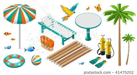 Set of isometric summer beach holiday objects 41470202