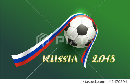 Russia 2018 banner text. Soccer ball and ribbon 41470294