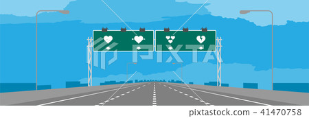 Highway or motorway and green signage with heart 41470758