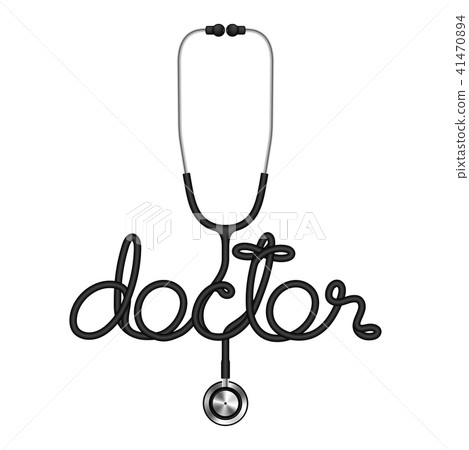 Stethoscope black color and doctor text 41470894