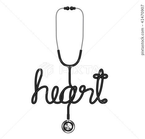 Stethoscope black color and heart text 41470907