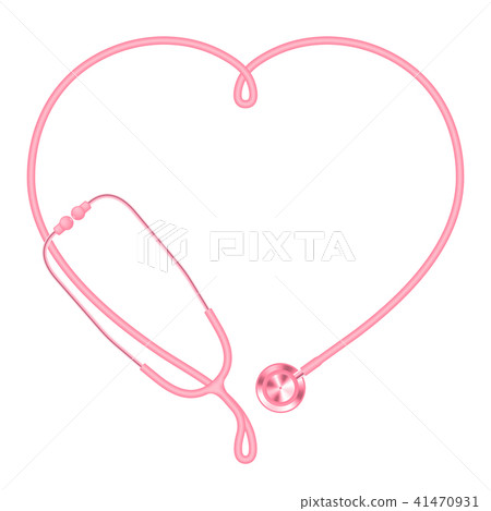 Stethoscope pink color and heart sign symbol frame 41470931