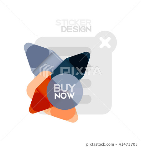 Flat design triangle arrow shape geometric sticker icon, paper style design with buy now sample text 41473703