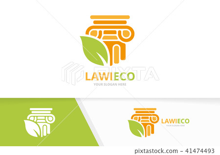 Vector column and leaf logo combination. Pillar and eco symbol or icon. Unique history and organic 41474493