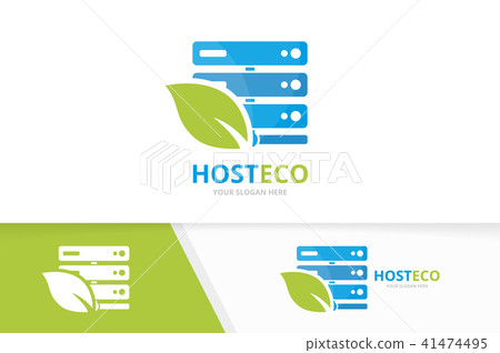 Vector host and leaf logo combination. Server and eco symbol or icon. Unique data and organic Vector host and leaf logo combination. Server and eco symbol or icon. Unique data and organic 41474495