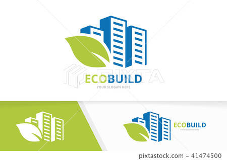 Vector skyscraper and leaf logo combination.... - Stock Illustration ...