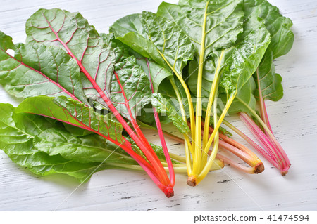 Swiss chard (seedless), leafy vegetables. White back. Swiss chard (seedless), leafy vegetables. White back. 41474594