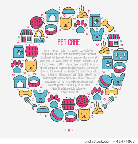 Pet care concept in circle with thin line icons - Stock Illustration ...