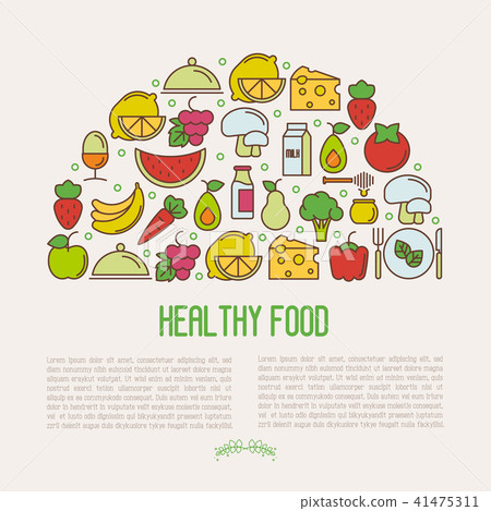 Concept of organic food with thin line icons 41475311