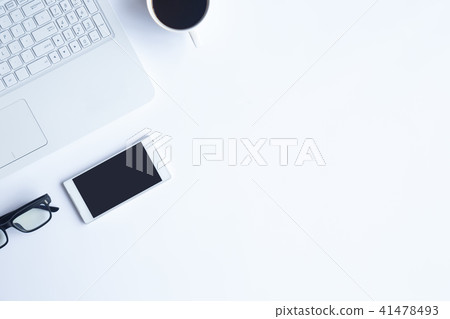 Top view of an desk office table. White office des Top view of an desk office table. White office des 41478493