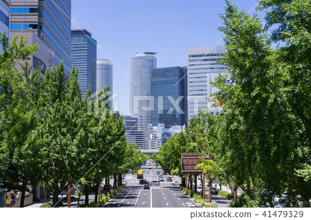 名古屋中區城市景觀櫻花通銀杏樹和名古屋站建築物紐塔斯丸之內人行天橋 名古屋中區城市景觀櫻花通銀杏樹和名古屋站建築物紐塔斯丸之內人行天橋 41479329
